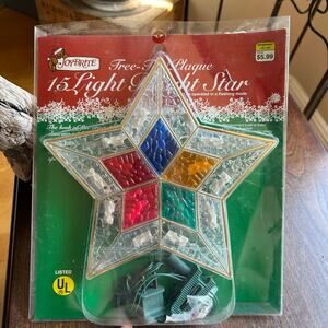 NOS Joybright Lighted stained glass style vintage Star tree topper plastic